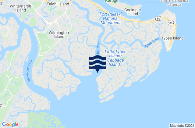 Mapa de mareas Wilmington Island SSE of Bull River, United States