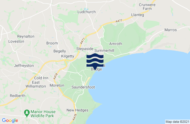 Mapa de mareas Wisemans Bridge Beach, United Kingdom