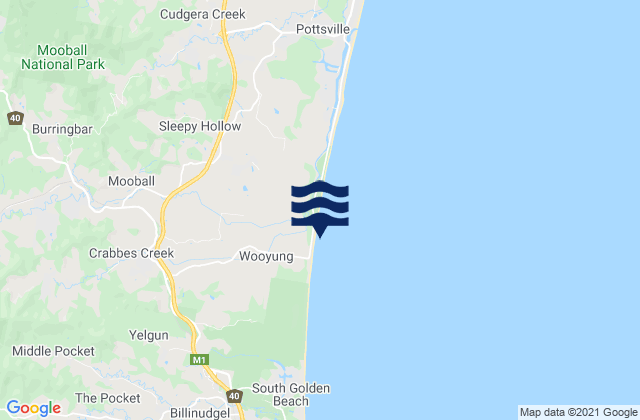 Mapa de mareas Wooyung Beach, Australia