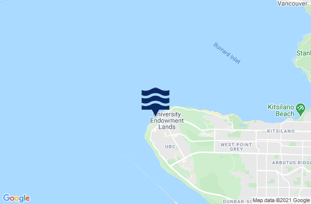 Mapa de mareas Wreck Beach, Canada