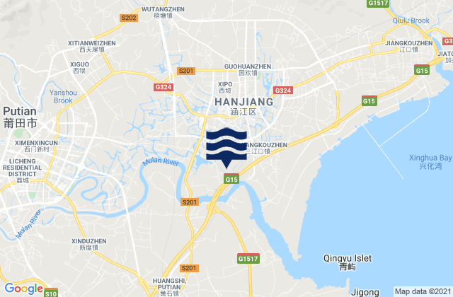 Mapa de mareas Wutang, China