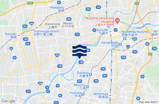 Mapa de mareas Yame Shi, Japan