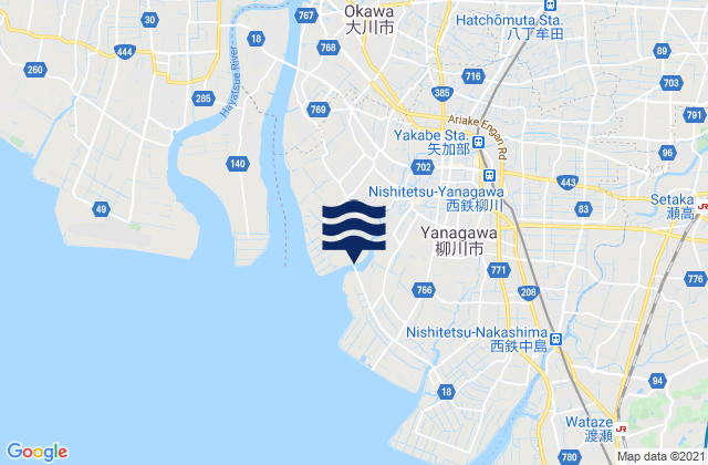 Mapa de mareas Yanagawa, Japan