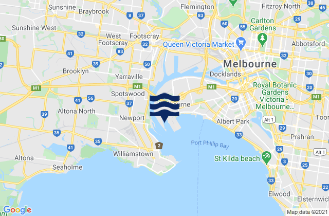Mapa de mareas Yarraville, Australia