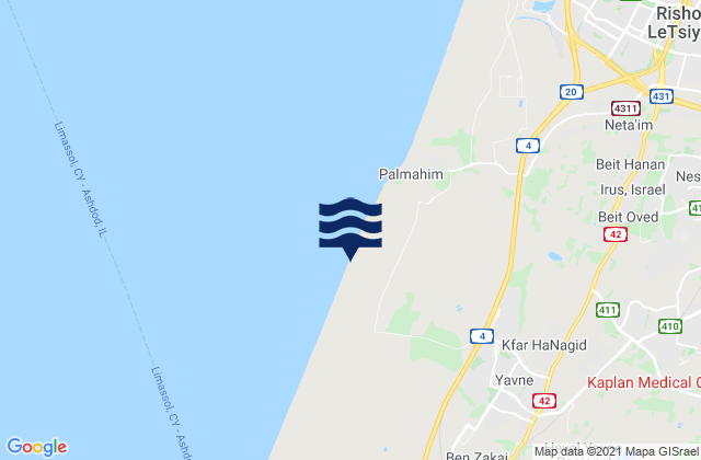 Mapa de mareas Yavné, Israel