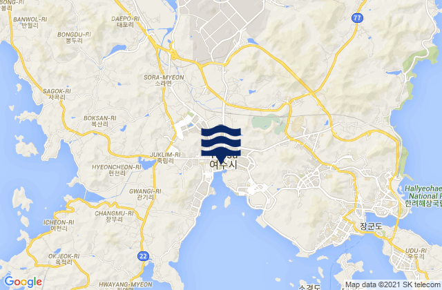 Mapa de mareas Yeosu, South Korea
