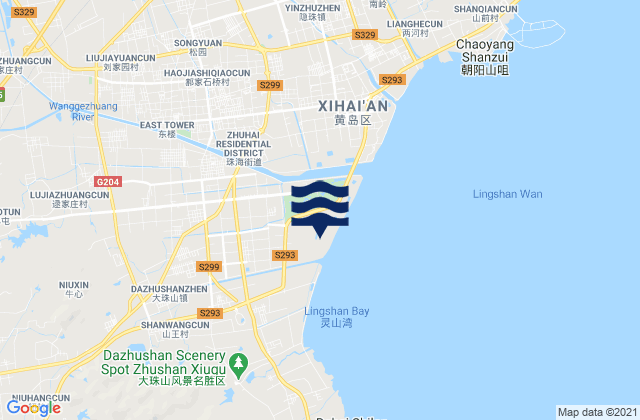 Mapa de mareas Yinzhu, China