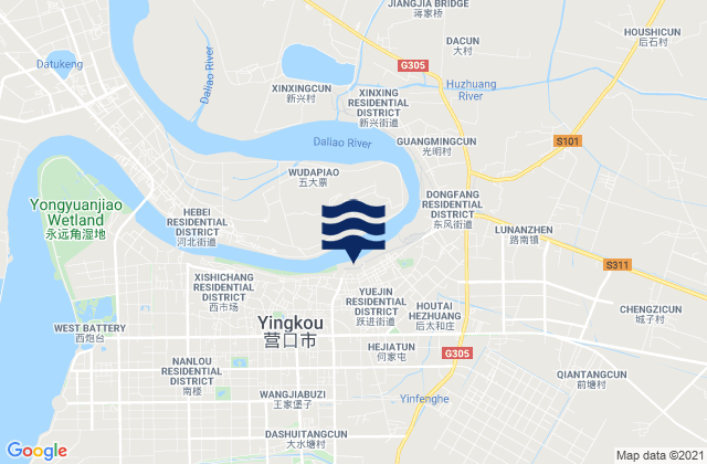 Mapa de mareas Yuejin, China