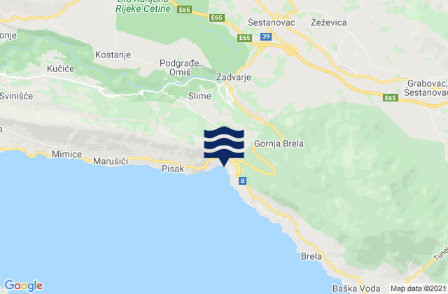 Mapa de mareas Zadvarje, Croatia