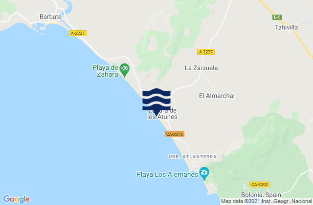 Mapa de mareas Zahara de los Atunes., Spain