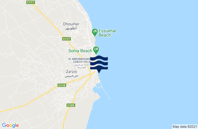 Mapa de mareas Zarzis, Tunisia