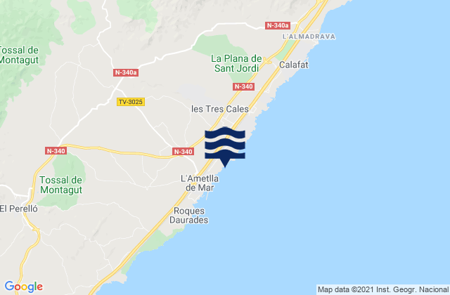 Mapa de mareas l'Ametlla de Mar, Spain