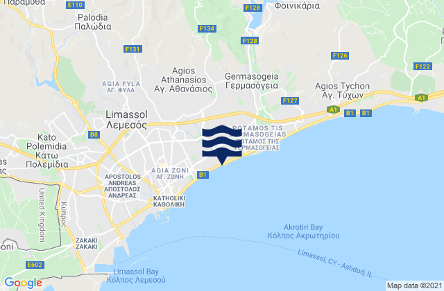 Mapa de mareas Ágios Athanásios, Cyprus