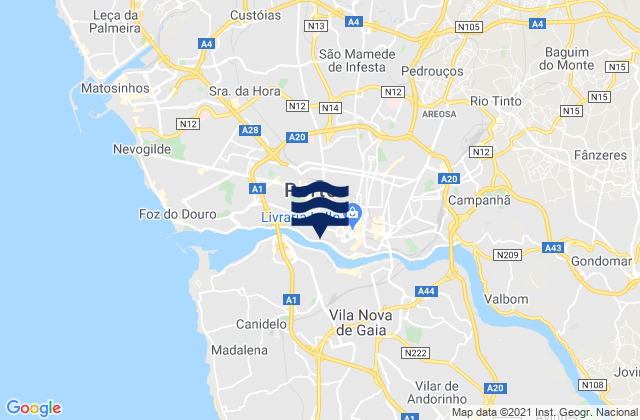 Mapa de mareas Águas Santas, Portugal