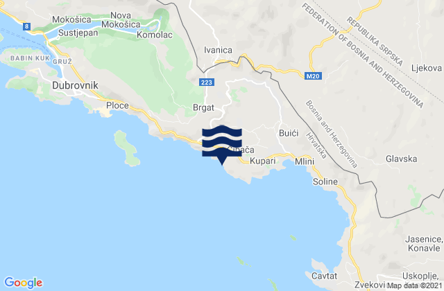 Mapa de mareas Čibača, Croatia