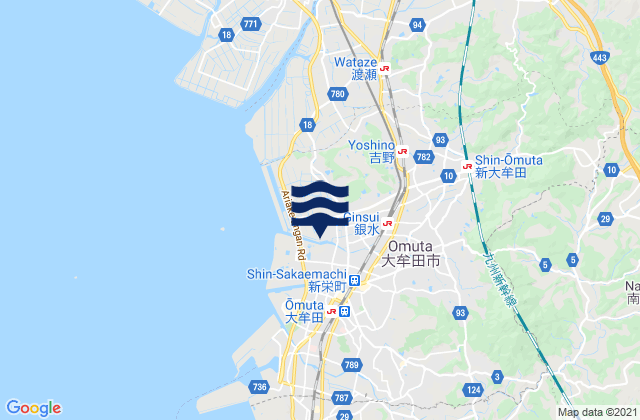 Mapa de mareas Ōmuta, Japan