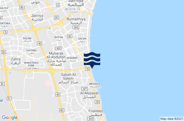 Mapa de mareas Şabāḩ as Sālim, Kuwait