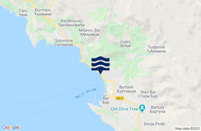Mapa de mareas Šušanj, Montenegro