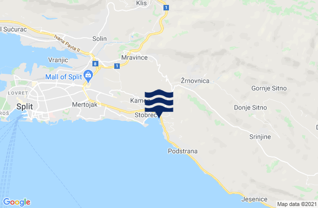 Mapa de mareas Žrnovnica, Croatia