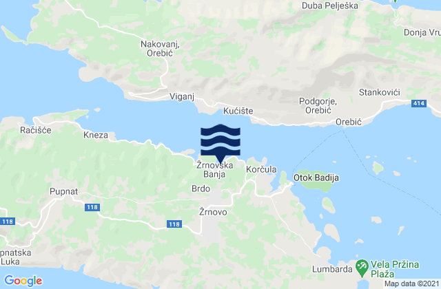 Mapa de mareas Žrnovo, Croatia