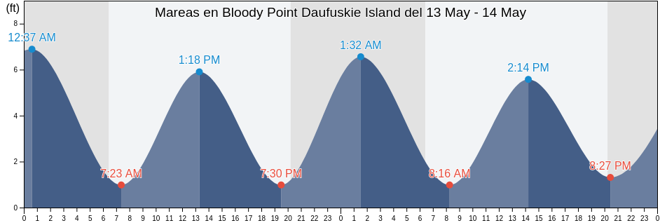 Mareas para hoy en Bloody Point Daufuskie Island, Chatham County, Georgia, United States