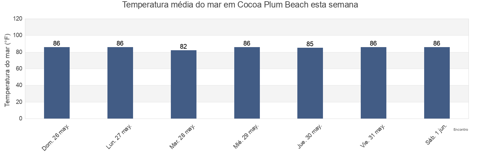 Temperatura do mar em Cocoa Plum Beach, Monroe County, Florida, United States esta semana