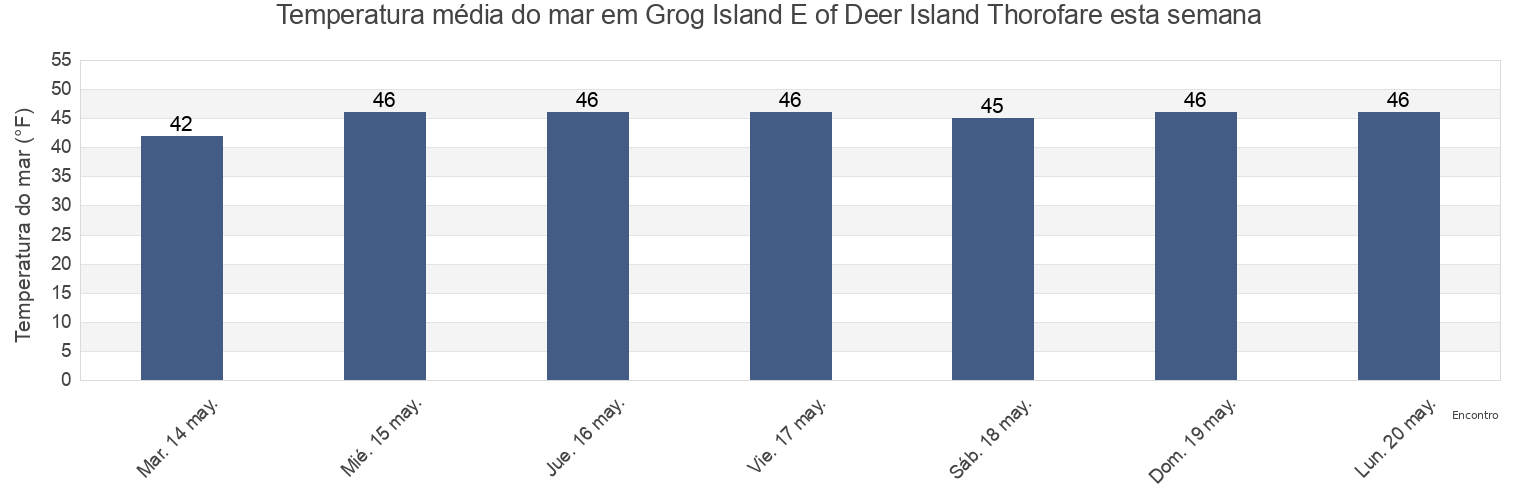 Temperatura do mar em Grog Island E of Deer Island Thorofare, Knox County, Maine, United States esta semana