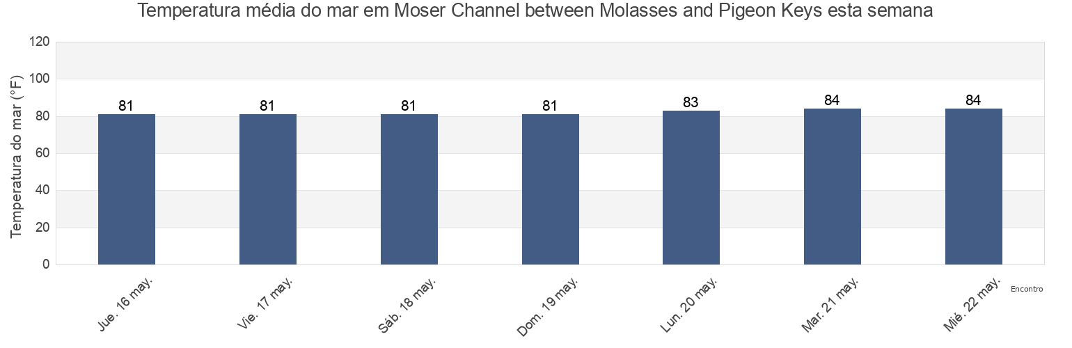 Temperatura do mar em Moser Channel between Molasses and Pigeon Keys, Monroe County, Florida, United States esta semana