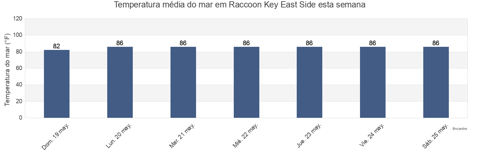 Temperatura do mar em Raccoon Key East Side, Monroe County, Florida, United States esta semana