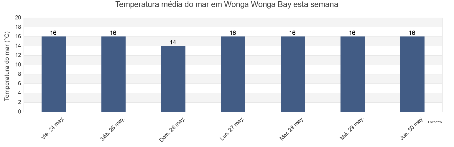 Temperatura do mar em Wonga Wonga Bay, Auckland, New Zealand esta semana